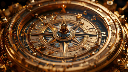 Obraz premium Intricate Golden Compass 3D Illustration