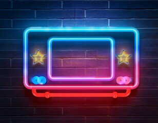 Obraz premium vector realistic isolated neon retro video player sign decoration display wall background