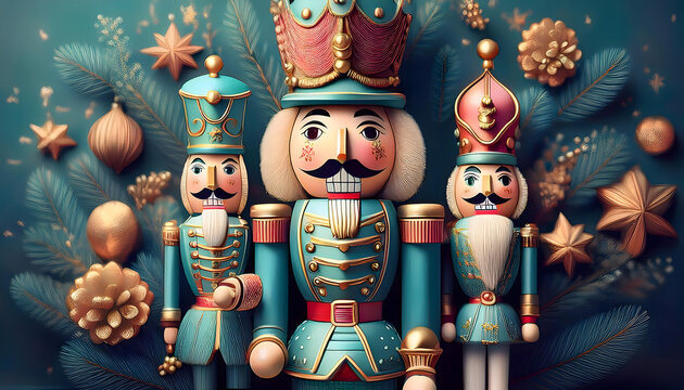 nussknacker, weihnachten, kugeln, weihnachtskugeln, neu, dekoriert, close up, dekoration, spielsachen, statuen, blumen, blau, floral, bohemian, stil, doll, feier, holz, h&ouml;lzern, reihe, sch&ouml;n, pink, ad