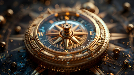 Golden Compass Closeup 3D Illustration