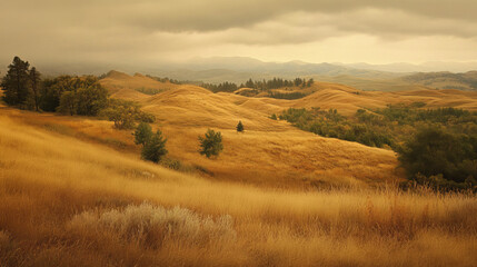 Fototapeta premium Russet hills like old movie scenes, with serene faces