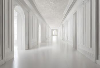 Fototapeta premium Luxury white empty hall with white walls, ceiling.