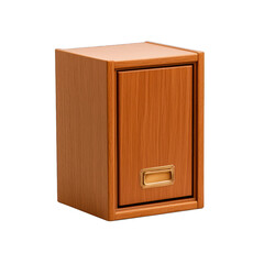 A small wooden cabinet with a single drawer, perfect for storing office supplies or personal items in a stylish way. transparent background