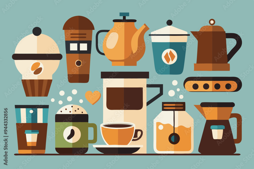 Fototapete this set of clean, simple illustrations showcases various coffee cups and brewing methods. ideal for