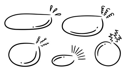 Doodle oval and circle brackets for quotation with sparkle ray elements. Hand drawn round line frame for title headline illustration. Speech bubble blob for dialog