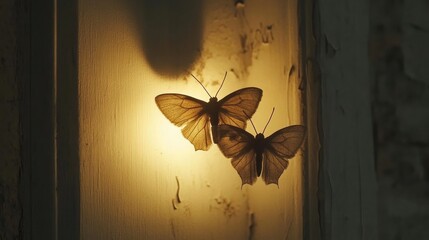 Two Butterflies on a Wall with Warm Light