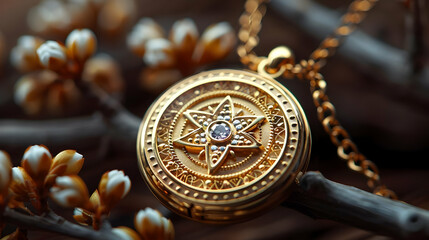 Golden Star Pendant with Diamond on Branch Illustration