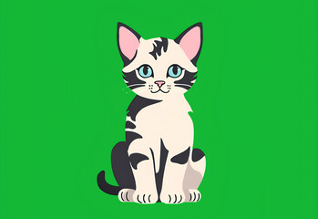Obraz premium Cute cat face. Vector illustration in flat style on green background.