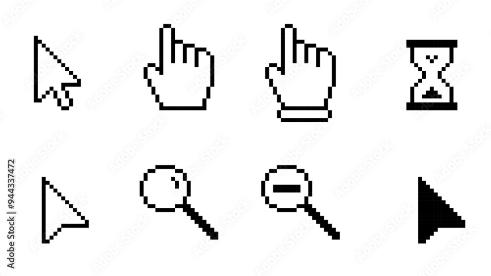 Poster cursor icon set, cursor pointers, cursor mouse icon set, zooming icon set, arrow, hourglass, compute
