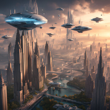 UFO flying over city