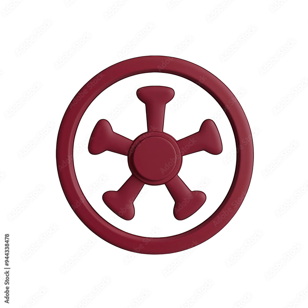 Poster a stylized illustration of a circular symbol featuring an inner design with protruding elements, per