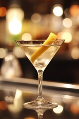 Martini Lemon Twist - Classic Alcoholic Beverage with Tied-Up Lemon in a Chilled Bar Setting