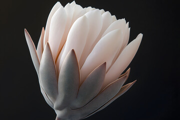 Close-Up of King Protea Flower in Minimalist Sculpture on Black Background, flowers images, flower background, flower border design, floral wallpaper, floral background for iphone, flower background