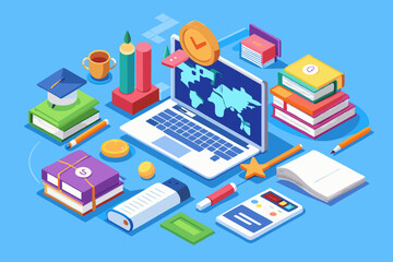 e-learning, online education concept, learn on internet background 3d render
