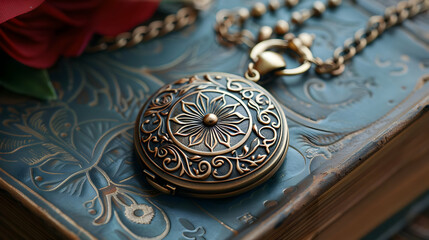 Obraz premium Ornate Antique Pocket Watch on a Vintage Book - Closeup Photography