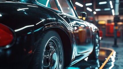 polishing a car in a professional auto detailing shop