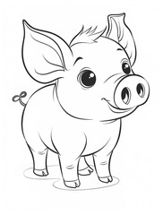 Fototapeta premium A cute, happy piglet coloring page for children filled with delightful details and engaging activities to inspire creativity and fun