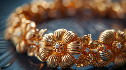 Fototapeta premium Golden Floral Jewelry with Diamond Accents 3D Illustration