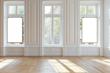 A large room with white walls and wooden floors Mockups, Transparent PNG