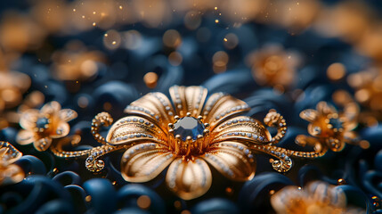 Golden Flower with Blue Gemstone - 3D Illustration