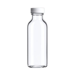 Clear glass bottle with a metal cap, perfect for showcasing beverages or decorative purposes. transparent background