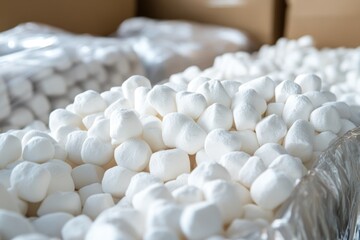 Styrofoam Peanuts for Shipping Packages. Closeup of Packing Peanut in Industrial Use