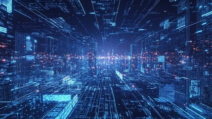 Fototapeta premium A visual concept of digital transformation, showing a shift from analog to digital systems across industries.