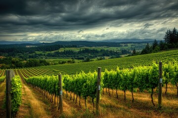 Obraz premium Willamette Valley Vineyards. Agriculture Growth in Dundee, Oregon, Colorful Landscape