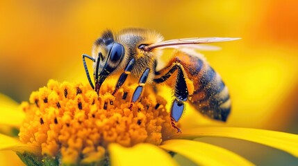 Carniolan Bee - Close-up of a Bee Collecting Pollen in Macro Photography