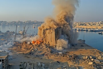 Naklejka premium Lebanon Blast: Destruction After Massive Explosion at Beirut Port in Middle East