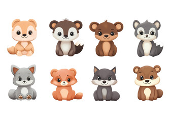 Fototapeta premium Cute, cartoon-style, Adorable Cartoon-Style Animal Vector Illustrations in Cute and Playful Designs
