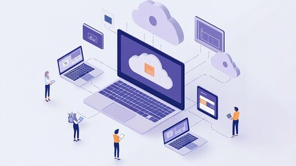 Obraz premium A user accessing cloud-based applications and storage from multiple devices, all synchronized in real-time.