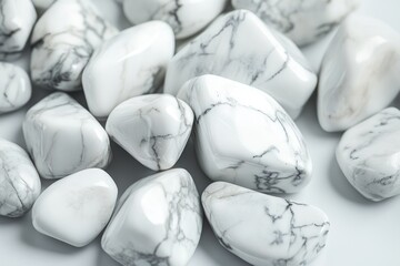 White Howlite Gemstone Closeup on White Background, Geologic Decorative Collection