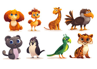 Fototapeta premium Cute, cartoon-style, Adorable Cartoon-Style Animal Vector Illustrations in Cute and Playful Designs