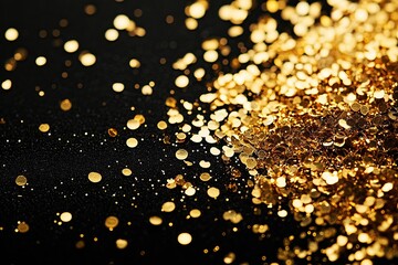 A pile of gold sequins were scattered on the table, shiny and sparkling with golden light