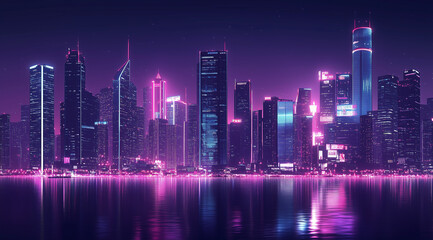 Fototapeta premium Futuristic Cityscape at Night with Neon Lights