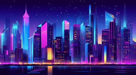 Futuristic Cityscape at Night with Neon Lights