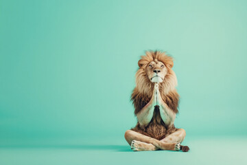 Lion doing yoga. AI generative art	