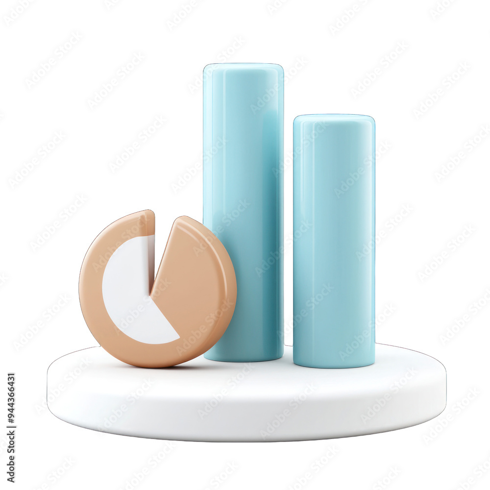 Aufkleber modern data visualization with blue bars and a pie chart on a white platform, perfect for business a