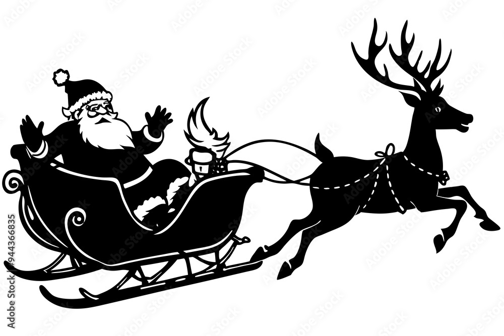 Canvas Prints Santa flying in a sleigh with reindeer silhouette vector illustration