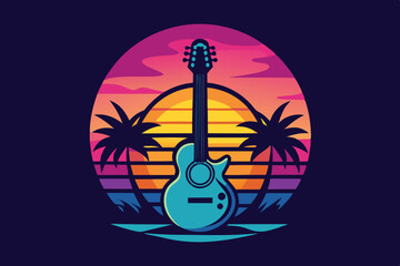 guitar music logo colored stunning sunset
