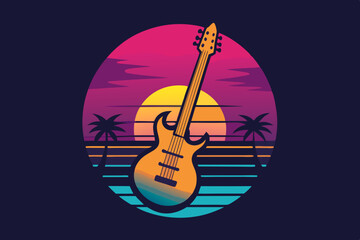 guitar music logo colored stunning sunset
