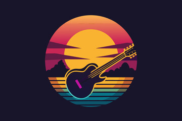 guitar music logo colored stunning sunset
