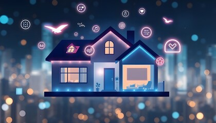 Modern house with well furnished furniture and  hologram innovation technology. Concept of all devices are connected with internet.