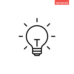 Single black brilliant idea line icon, simple shinning lightbulb flat design illustration pictogram, infographic vector for app web banner button ui interface elements isolated on white background