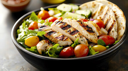 Greek Salad with Grilled Chicken and WholeWheat Pita  Fresh and satisfying