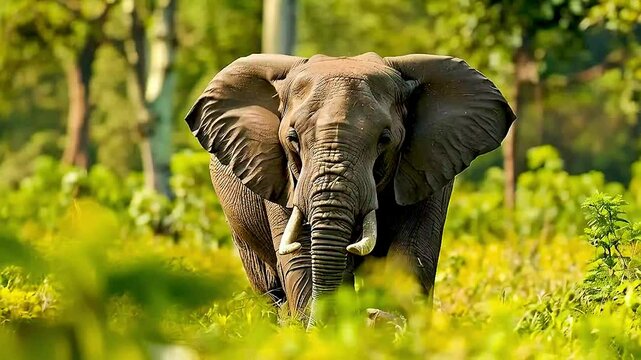 an elephant  walking through  the jungle