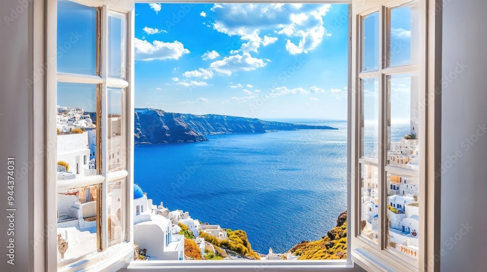 Poster Mediterranean View Through an Open Window