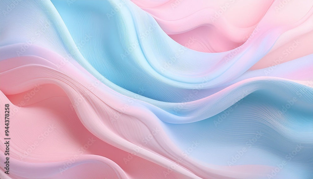 Wall mural ethereal waves in pastel pink and blue