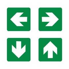 Green directional banners with white arrows on a white background